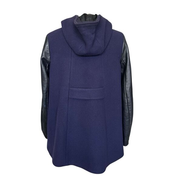 MAJE Wool & Leather Hooded Navy Blue Coat Size 36/S - Picture 5 of 7